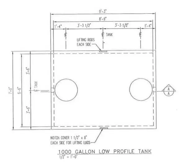 1000 Gallon - Low Profile Septic Tank