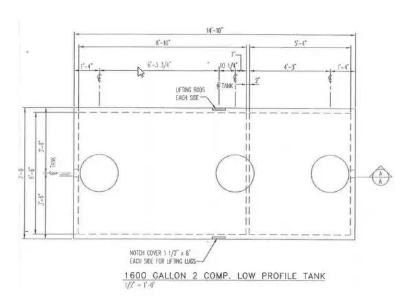 1600 Gallon - 2 Compartment Low Profile Pump Tank Septic/Pump