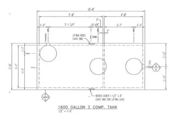 1600 Gallon - 2 Compartment Pump Tank Septic/Pump - Left Side Inlet