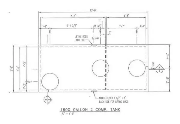 1600 Gallon - 2 Compartment Septic Tank Septic/Septic - Right Side Inlet