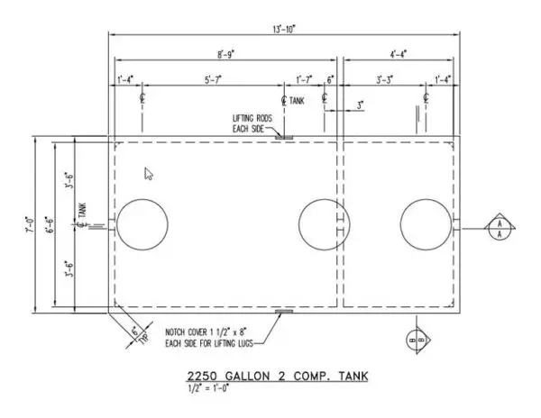 2250 Gallon - 2 Compartment Septic Tank